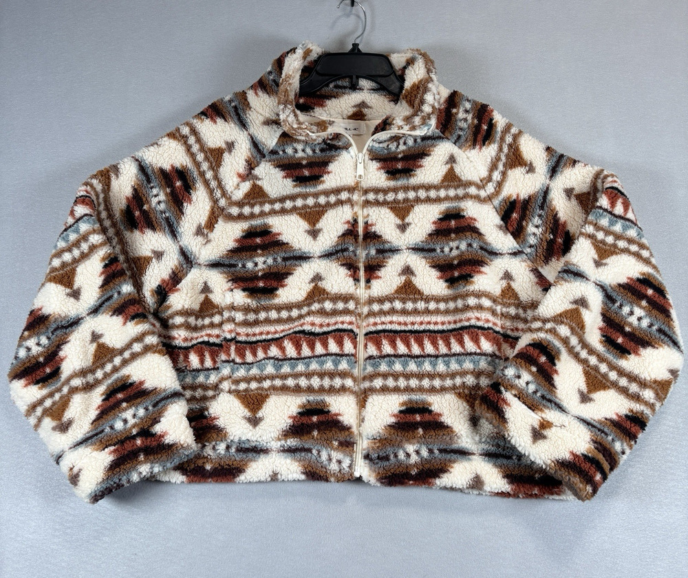 O'Neill Women's Medium Aztec Tribal Print Sherpa Fleece Crop Jacket